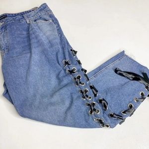 Side tie denim jeans